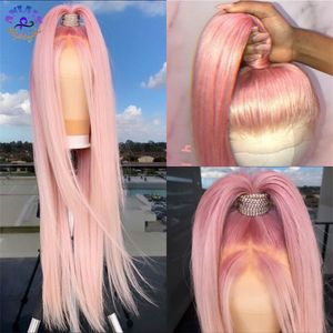 32 34 inches long Pink bone straight lace forehead human wig black women's synthetic closed wig 13*4 human hair set cosplay daily