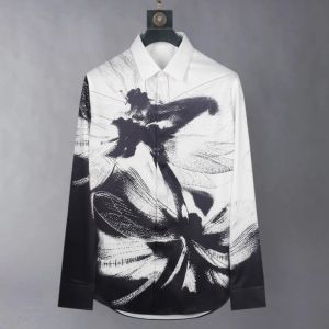 Brand Dragonfly Print Shirts Men Long Sleeve Silk Shirts Fashion Slim Fit Long Sleeve Casual Business Shirts Social Streetwear