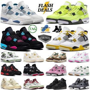 2024 Top Jump Man 4 4S IV med Box Basketball Shoes Black Cat Military Blue Gräs Thunder Sail Pink Mens Women AAA+ Quality Cool Grey Men Trainers Sneakers