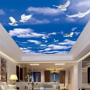 Tapety niestandardowe tapety Sufit salonu 3D Mural Błękitne niebo białe gołębi restauracja Papel de Parede