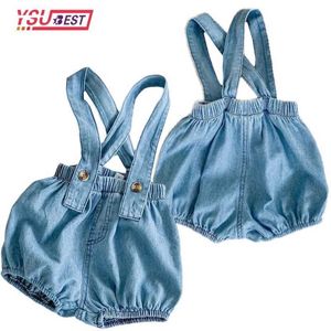 Overaller baby denim jumpsuit sommar nyfödd tjej pojke unisex ärmlös jumpsuit småbarn jumpsuit babykläder D240515