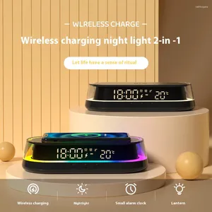 テーブルランプ15Wワイヤレス充電ベッドサイドランプシンフォニーライトは、ベッドルーム用の調整可能な明るさのカスタム目覚まし時計を備えています