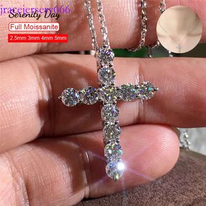 Hänghalsband Serenity Day 3.0mm 4mm Moissanite Sterling Sier Cross Pendants Halsband för kvinnors engagemang Brudfina smycken G230202