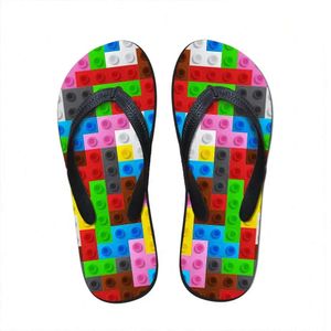 Slippers Flats anpassade kvinnor Slipperhus 3d Tetris tryck Summer Fashion Sandaler för kvinnliga damer Flip Flops Rummi Flipflops N0L8# 102 FLOPS 6667