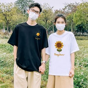 Solrosor älskar Sun Print -paret tshirt kläder för män kvinnor sommar koreanska street mode kortärmad tshirt tee topp 240510