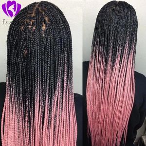 Perücken Mode Ombre Haare Lange Perücken rosa Farbe Synthetische Spitze vordere Perücken Handelte Häkelschachtel geflochten