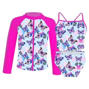 Two-Pieces 3 pieces of childrens and girls swimsuits beach suits floral prints zippered long sleeved jackets bikini dresses swimsuits and swimsuitsL2405