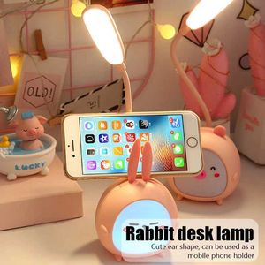 Tischlampen niedliche Cartoon LED -Schreibtisch Lampe USB -Aufladung Eye Protective Bunfle Night Light für Studentenstudien Lesebuch Schlafzimmer Nachtlampe