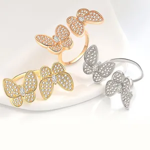 Full Diamond Butterfly Ring Female Designer Design Fritillaria Öppningsring Högkvalitativ smycken Present Bröllop Födelsedagsvalentin Dag Jultillbehör