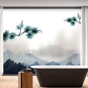 Window Stickers Waterproof Film Pine Tree And Green Mountain Home Frosted Opaque Static Privacy Balcony Bathroom Decals Glass Sticker