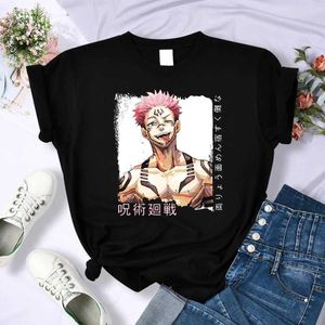 Men's T-Shirts Anime Jujutsu Kaisen Ryomen Sukuna Womens T-Shirt Breathable Casual T Shirts Summer Soft Crop Top Strt Hip Hop Short Slve T240515