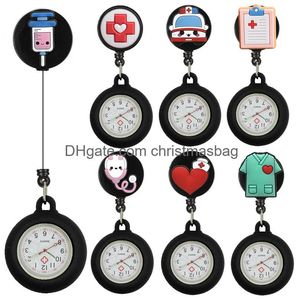 Party Favor Black Dractable Nurse Doctor Heart Stetoscope Spruringe Clip Design Pocket Watches Medical Hospital Badge Reel Hang Gift otuce