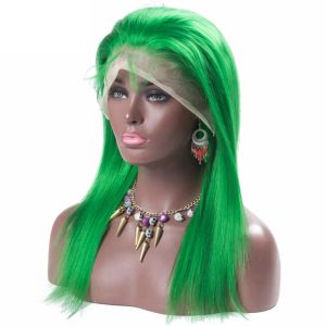 Perucas com renda cheia de cabelos humanos perucas brasileiras peruca de cor verde reta grossa renda de renda frontal perucas de cabelo humano com cabelo bebê