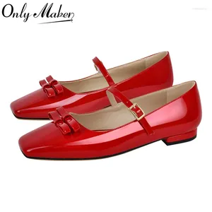 Casual Shoes Making Women Flats Square Toe Red Patent Leather Mary Jane Strap Elegant Plus Size Daily Retro Pumpar