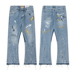 Jeans da uomo s jeans patchwork vintage sfilata di strade da uomo disturbati pantaloni strappati a jeans hip hop lavato logging slim blue 230906