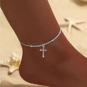 Bohemiska strandfotskedja Sterling Silver Anklets för kvinnor Fot Leg Chain Link Charms Armband Beach Accessories Summer Fashion Jewelry