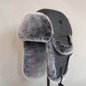 Chapéus homens homens russos de bombardeiro de inverno Ushanka com abas de orelha de peles faux chapéu de orelha de tampa quente para neve y200110