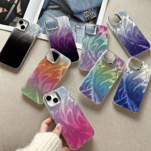 Colorful Laser Gradient Hot Silver Feather Gauze Phone Case for iPhone 15 Pro Max 13 14 with Electroplated Lens