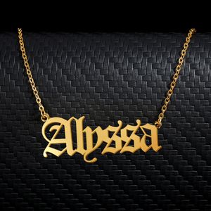 Alyssa Old English Name Necklace Stainless Steel 18k Gold plated for Women Jewelry Nameplate Pendant Femme Mothers Girlfriend Gift