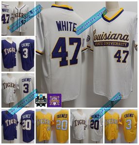 2023 CWS Champions LSU Tigers Baseball Jersey 3 Dylan Crews 20 Paul Skenes 47 Thompson White