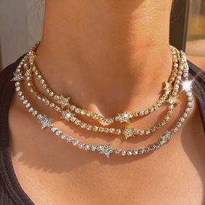 Tennis Sparkling all diamond star tennis necklace suitable for women luxurious crystal flower butterfly necklace fashionable jewelry gift d240514