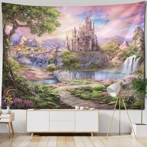 Tapisserier Fantastiska och vackra Magic Forest Castle Fairy Tale World Theme Landscape Curtain Art Decoration Room Living Tapestry