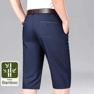 Męskie spodnie Bamboo Fibre Summer Scasual Shorts Męskie ultra-cienkie żelazo-FR anty-łzączne luźne biznes proste elastyczne spodnie marka Y240514