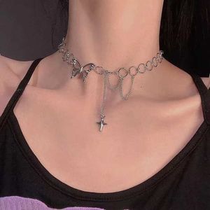 Chokers damskie modne naszyjnik srebrny motyl krótki prezent naszyjnik geometria naszyjnik biżuteria D240514