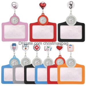 Party Favor Hospital Infällbart Badge Reel Card Holder Cartoon Nurse Doctor Medical Pocket Watches Fashion Medicine Clips Hang Clock Otsxb