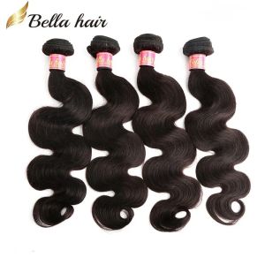 Wefts 100 Indian Human Hair Extension Natural Color Body Wave 4st Lot Blandning Längd 830 tum väver Bellahair
