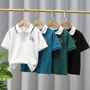 Meninos camisas de pólo casual de verão moda adolescente algodão respirável de manga curta carta de lapela de camiseta para crianças para 212y 240515