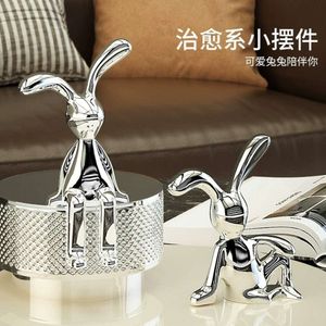 Rabbit Creative Internet Celebrity Cartoon Sitting Posture, Long Eared Rabbit Ornaments, Light Living Room, TV Wine Cabinet, Foyer Decoration