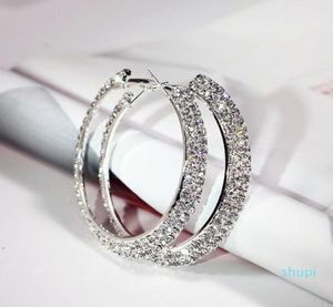 Women039s duże duże nurki Błyskawiczne podwójne rzędowe diamenty Srebrne kolory koła obręcze ślubne Jewellery5619581