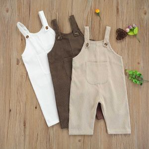 Overalls Baby boys and girls clothing solid Corduroy jumpsuit cute summer sleeveless shoulder pocket pants d240515