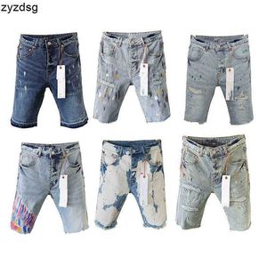 Purple Designer Mens Jeans Shorts Hip Hop Casual Short Kne Lenght Jean Clothing 29-40 Storlek