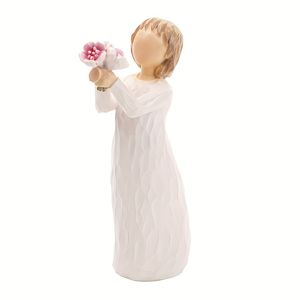 1pc-Angel holding pink flowers-Home character statue decoration, indoor desktop decoration, New Year gift, resin handicraft decoration. Christmas decorations