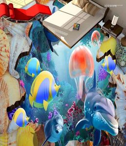 Duvar Kağıtları Sualtı Deniz Dünyası 3D Duvar Kağıdı Zemin Oturma Odası Özel PO Kendinden Yapışkan PVC Su Geçirmez