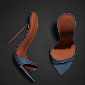 2024 Новые дамы Пу Джин Деним кожаные сандалии стилевые каблуки высокий каблук