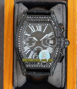 TWF Tortue XL 62020x6 Japão Miyota Quartz Cronógrafo Mens relógio PVD Diamantes de aço preto Roman Roman Iced Out Diamond Case Leather55575893