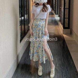 Splicing Floral Half Skirt For Women In Summer Irregular High Waisted Slimming Medium Length Buttocks Wrapped Skirt Split A-line Skirt For Women