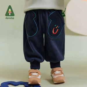 Trousers Amila Baby Children Casual Pants 2023 Winter New Multicolour Fashion Soft Cartoon Pattern Warm Cute Baby ClothingL2405