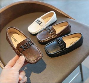 Children Peas shoes Boy Small PU British Wind leather Child loafers Soft bottom White toddler Casual shoes black white Brown5086168