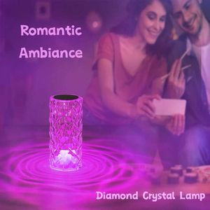 테이블 램프 3/16 컬러 LED 크리스탈 테이블 램프 충전식 터치 장미 로맨틱 밤 램프 침실 옆 램프 거실 바 장식