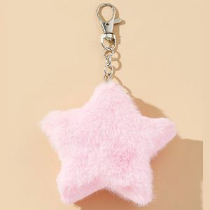 New Charm Plush Star Pendant Keychains For Women Girls Pentagram Key Chains Rings Hairball Bag Keyring Holder Jewelry Accessory