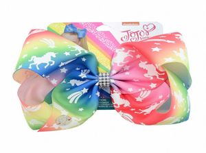 8 -дюймовая шпилька Jojo Bowknot Kids Rainbow Unicorn Barrette с бриллиантовыми мультипликационными волосами Bows Barrette Baby Hair Clips GGA2681 WLXT7818908