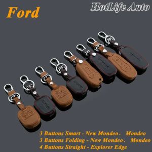 Anahtar orijinal deri araba anahtar kasa kapak anahtarlık ford için uygun Ford Mondeo Yeni Mondeo Explorer Edge Smart/Katlanır Uzak Araç Anahtar Yüzük