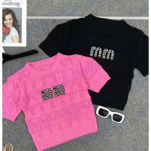 ラインストーンレターTシャツファッションルーズ女性のトップデザイナーニットTシャツセクシーなホローセーターマルチカラー