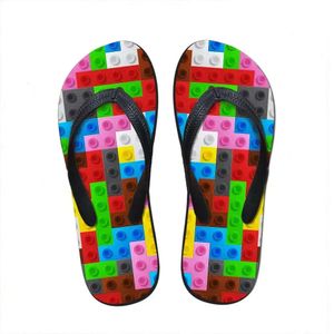 Slippers Women Flats Slipper House customized 3D Tetris Print Summer Fashion Beach Sandals For Woman Ladies Flip Flops Rubber Flipflops 09nK# 271 flops 317b