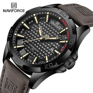 손목 시계 Naviforce 8023 Fashion Mens Luminous Quartz 손목 ES 방수 가죽 스트랩 군용 오토바이 석영 y240510