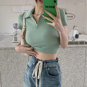 Women's Polos Summer Fashion Solid Casual T-Shirts Polo Pullover Women Short Sleeved Slim Tees Knitted Top Soft All-Match Sexy